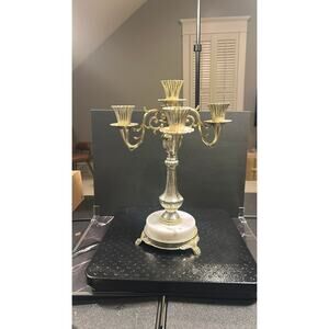 Elegant Marble Base Candelabra with Lions Feet